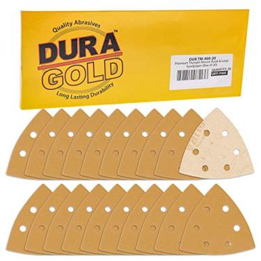 Imagem de Lixa oscilante de mouse Dura-Gold Premium Triângulo - 400 grãos (caixa com 20) - 6 furos padrão gancho e laço discos de rato em forma triangular - Lixa abrasiva de óxido de alumínio - Trabalho em madeira