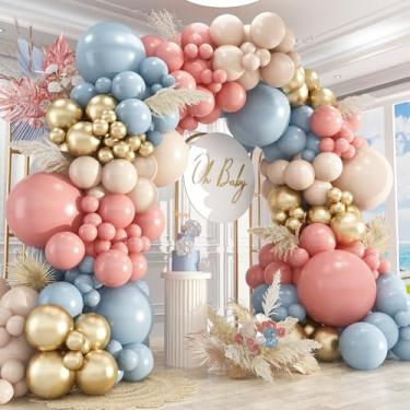 Imagem de Kit de arco de guirlanda de balão revelador de gênero, 412 peças de balões rosa e azul 45,7 cm, 12, 25,4 cm, para decoração de revelação de gênero, aniversário, chá de bebê, casamento, noiva