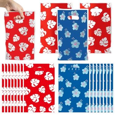 Imagem de 50 peças fofas de desenho animado rosa azul Havaí bolsa de lembrancinha de festa de doces estampas de flores com alças bolsa de presente de plástico para lanches para meninos meninas crianças