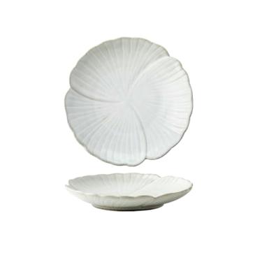 Imagem de Prato de sobremesa de cerâmica grossa retrô, prato de chá e sushi simples e individualista - prato de sobremesa de três pétalas - branco