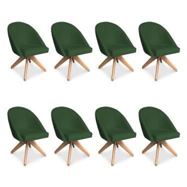 Imagem de Kit 08 Poltronas Cadeira Giratória Bela Suede Verde Base de Madeira - Pallazio