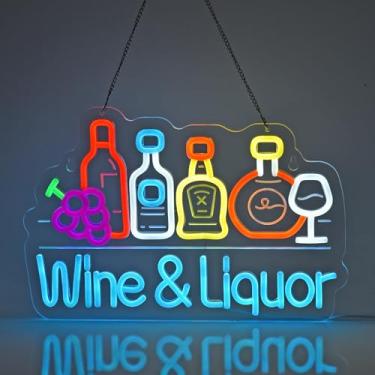 Imagem de JULHOVR Letreiro De Neon Para Vinho E Licor, Luzes Penduradas, Decoração Parede Negócios, Restaurantes, Lojas, Bares, Pubs, Caverna Do Homem, Casa Festas, Alimentado Por Usb, Ultrabrilhante Reguláve