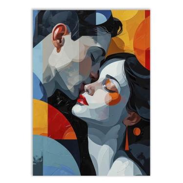 Imagem de Placa Decorativa Casal Ilustração Pop Art Azul Decoração Poster Quarto Sala