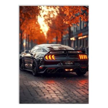 Imagem de Placa Decorativa Carro Esportivo Preto Lanterna Laranja Decoração Poster Quarto Sala