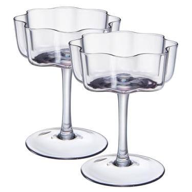 Imagem de Khen Flower Vintage Wavy Glass Coupes Martini, Champagne & Cocktail Coupes - Conjunto de copos de coquetel coloridos de 59-200 ml e champanhe, Prosecco, Mimosa Glassware Design - Cinza