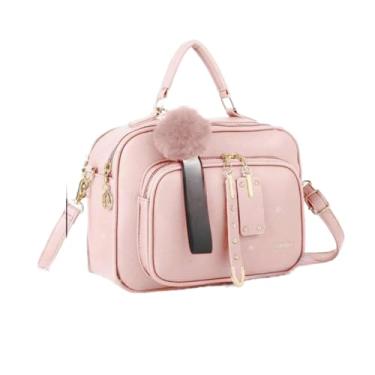 Imagem de Bolsa Feminina Com Chaveiro Pompom Tira Colo Faixa de Mão De Couro Tranversal (Rosa - DEC6012#)