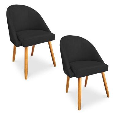 Imagem de Kit 2 Cadeiras De Jantar Bela Veludo Preto Pés Palito Castanho - Pallazio