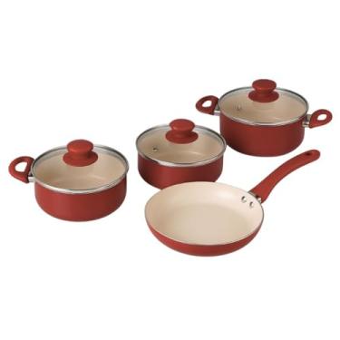 Imagem de Conjunto de Panelas 4 Peças com Revestimento Cerâmico – Cozinha Elegante Cor Vermelho