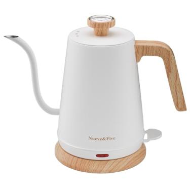 Imagem de Chaleira elétrica pescoço de ganso com termômetro, chaleira elétrica de 1L com desligamento automático, chaleira de água quente 1000W de aço inoxidável, chaleira para café e chá - branca