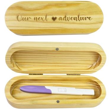 Imagem de BeeGreeny Caixa de lembrança de teste de gravidez de madeira, anúncio surpresa de gravidez para marido e avós, ideias de revelação de bebês para avós, marido, caixa de presente com ráfia (anúncio