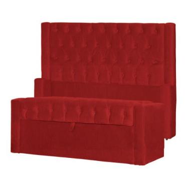 Imagem de Conjunto Cabeçeira mais Calçadeira Baú Emma Suede Cores - DS Estofados