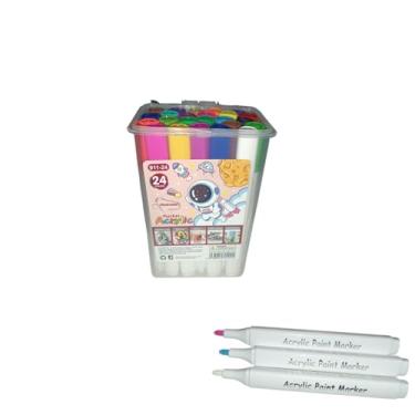 Imagem de Kit 24 Canetinha Acrílica Marker Para Colorir Cerâmica Metal Tecido Tela Pedra Vidro Canetinhas Desenho Caneta Pontas Marcador Permanente Estojo Canetas Pintar