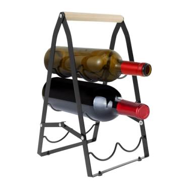 Imagem de Suporte para garrafas de vinho sólido, prateleira de madeira para garrafa de vinho com economia de espaço, fácil de limpar, suporte de garrafa de 3 camadas, suporte de metal liso, para casa ou bar