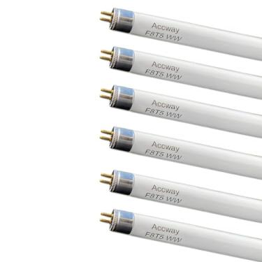Imagem de Accway (Pacote com 6) Lâmpada fluorescente linear F8T5/WW de 30,5 cm, tubo T5 branco quente de 8W, lâmpada branca macia 3000K, substituição de base de mini pinos G5 para luz sob armário, trailer