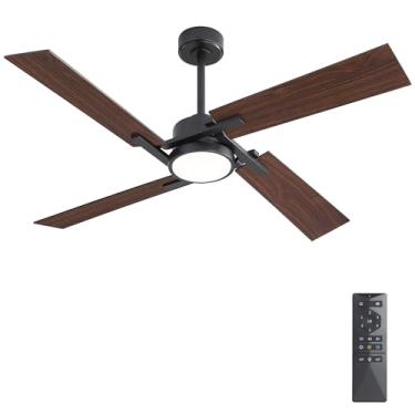 Imagem de WINGBO Ventilador de teto de 137 cm com luz e controle remoto, 4 lâminas de compensado, motor CC reversível de 6 velocidades, regulável, 3CCT, ventilador de teto de fazenda para quarto, sala de estar