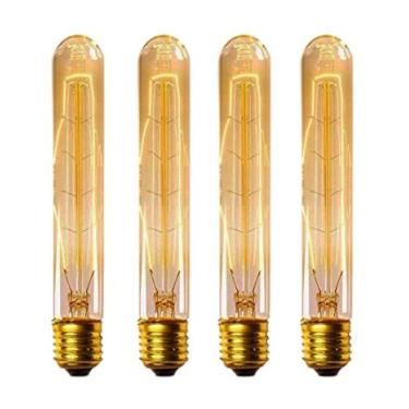 Imagem de CTKcom Lâmpadas Edison Vintage T9/T185 40W Base E26 E27 (pacote com 4) - Lâmpada tubular Nostálgico Filamento de Tungstênio Lâmpada Incandescente Antigo Vidro Colorido Dourado para Arandelas de Parede