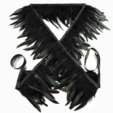 Imagem de Holmgren Acabamento de Penas de Galo Preto - 2 Jardas 5-7" Penas de Galo Naturais Franjas para Capa de Xale de Penas Góticas, Saia, Vestido e Decoração de Fantasia de Corvo de Halloween (Preto)