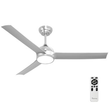 Imagem de Fanliving Ventilador de teto prateado moderno de 52 polegadas com controle remoto de luzes, motor CC silencioso/LED de 3 cores regulável/6 velocidades de alta CFM/ventiladores de teto internos de 3