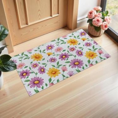 Imagem de Ti Caldi Tapete de porta interior colorido margarida, 75 × 43 cm, tecido não tecido, capachos florais brilhantes para entrada, cozinha, quarto, tapete antiderrapante não tecido para decoração de casa