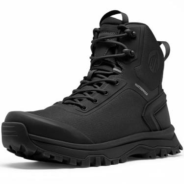 Imagem de Coostar Bota tática masculina, leve, militar, combate, com zíper lateral, motocicleta, caminhada, trabalho, impermeável, 20 cm, Preto, 12 Wide