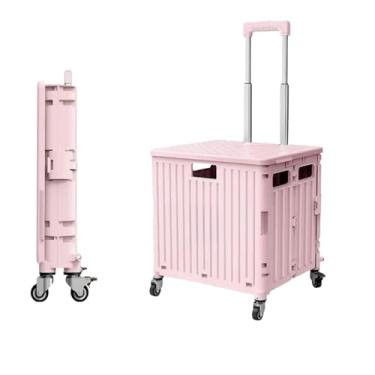 Imagem de Carrinho de compras dobrável com rodas de escalada - um caminhão geral dobrável para compras, acampamento e transporte pesado, com capacidade de 65 L (alta capacidade, rosa)