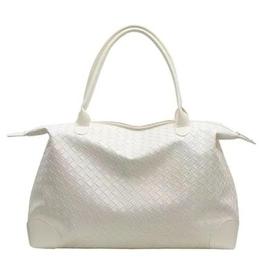 Imagem de Bolsa de ombro único de grande capacidade, uma escolha obrigatória para meninas, adequada para viagens, trabalho e compras. Feita de material PU e com um design de tecido, Branco