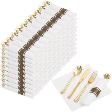 Imagem de Conjunto de talheres de plástico dourado Nervure 400 unidades com guar