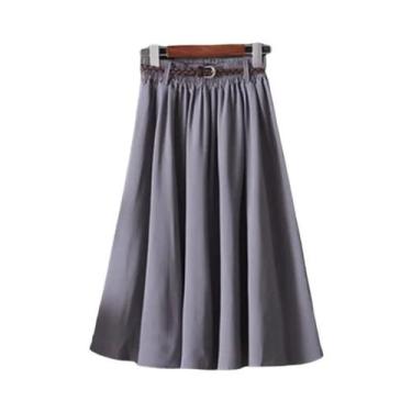 Imagem de Saia Midi Plissada De Cintura Alta Para Mulheres, Moda Coreana De Verã