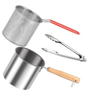 Imagem de ZJRDYYK Frigideira pequena com cesta e clipe de comida, frigideira de aço inoxidável 304, panela de fritadeira tempura japonesa para fritar peixe, camarão, frango e batatas fritas (sem tampa)