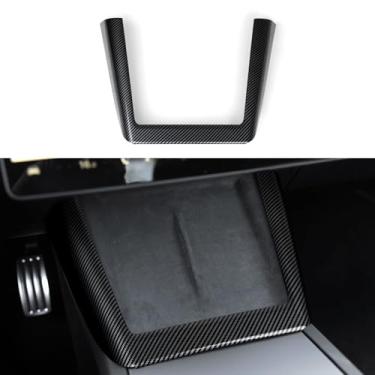 Imagem de Painel de mudança de marchas para console central de carro decalque capa de moldura de carregador adesivo ABS estilo carbono para Tesla Model 3 Highland 2024 2025 2026 modelo Y Juniper 2025 2026