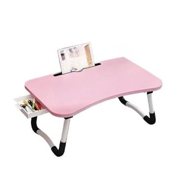 Imagem de Mesas Dobráveis portátil mesa especial para notebook adequado para escritório em casa jantar de estudo cama e outras cenas(ROSA COM GAVETA)