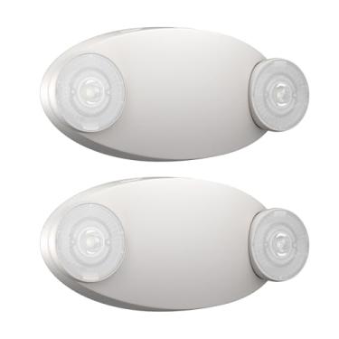 Imagem de EXITLUX 2 pacotes de luzes de emergência para empresas, com fio, luzes de emergência LED com bateria reserva, 2 luminárias de saída comercial ajustáveis, certificação UL 924, 120/277 VC.