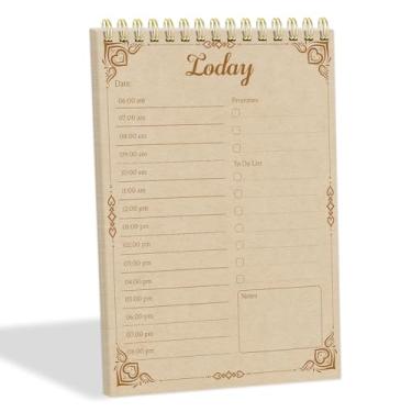 Imagem de Tlenpo Caderno diário com 60 folhas de papel kraft vintage – 13 x 18 cm, calendário e organizador, caderno espiral para escritório – organização de anotações, linhas amarelas retrô