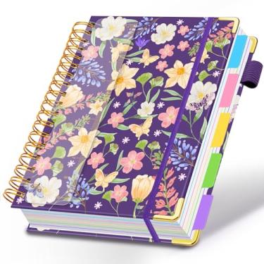 Imagem de Caderno espiral para trabalho, caderno de 300 páginas, 5 matérias, pautado na faculdade, com divisórias e abas, caderno grande de 20 x 25 cm para mulheres, estudantes, anotações e organizador (floral