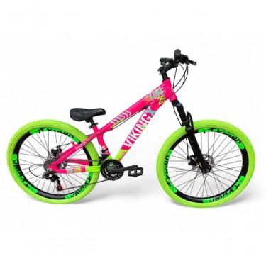 Imagem de Bicicleta Aro 26 Vikingx Tuff X25 Freeride 21v Aros Vmaxx Dh Freio A Disco Pneu Flame - Rosa-verde