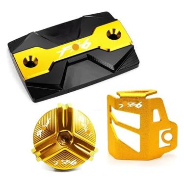 Imagem de Tampa de enchimento de óleo de motocicleta protetor de reservatório de fluido de freio frontal compatível com Y&AMAHA FZ6 FZ-6 ZF6N FZ6R FZ6S Fa&zer (1 conjunto - ouro não 07-09)