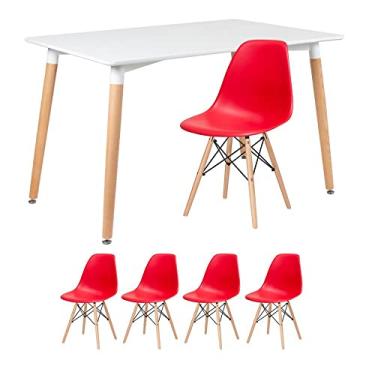 Imagem de Kit - Mesa retangular Eames 80 x 120 cm + 4 cadeiras Dsw Mesa branco com cadeiras vermelho