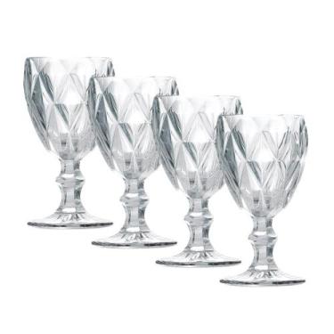 Imagem de Jogo 4 Taças de Vidro Cor Transparente Diamante Clear p/ Água Vinho Cl
