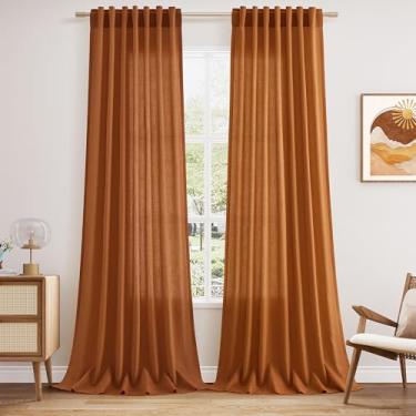Imagem de Cortinas semitransparentes laranja deserto 262 cm para sala de estar, bolso traseiro, aba traseira, cortina de janela grande, cortina extralonga com filtro de luz, cortina de teto alto para janela