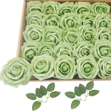 Imagem de cosybeau Flores artificiais rosas falsas, planta falsa com hastes para buquês de casamento, decoração de mesa de festa (25, Matcha)