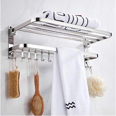 Imagem de Toalheiro de aço inoxidável toalheiro prateleira de armazenamento dupla montada na parede com acessórios de banheiro gancho resistente 78 cm (38 cm) (48 cm)