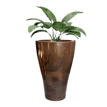 Imagem de Vaso Polietileno P/Plantas Grande Marmorizado Cônico Luxo Varanda 46cm (Marrom Cacau)
