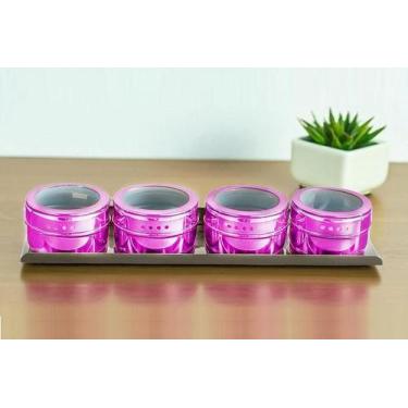 Imagem de Kit 4 Porta Temperos Condimento Magnetico Colorido Inox Imã - Wellmix,