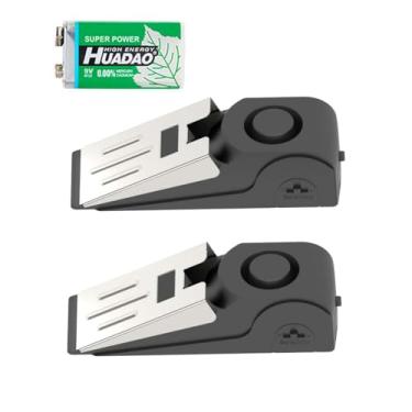 Imagem de 2 pacotes de alarme de parada de porta atualizados portáteis porta de cunha alarme de segurança alerta de entrada 120db alarme de parada de porta alto para viagem casa apartamento ou dormitório