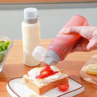 Imagem de 1 pacote de garrafa de espremedor de molho: garrafa de ketchup de plástico com tampa e funil - condimentos ideais, molho líquido para churrasco e dispensador de arte de panqueca (cinza, grande)