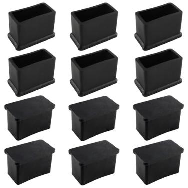 Imagem de 12 peças 3/12.7 cm x 1-1/12.7 cm tampas de perna de móveis retangulares de borracha, tampas de ponta de perna de cadeira de PVC, protetores de pés de móveis, capa de pé de mesa de borracha preta
