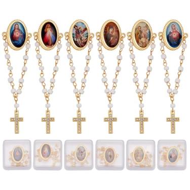 Imagem de ORIGACH 24 peças, 6 estilos, broche de lapela do rosário de Jesus com caixa de presente, lembrancinha de primeira comunhão, lembrancinha de festa de batismo para convidados religiosos católicos