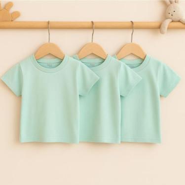 Imagem de Kit Com 3 Camisetas Manga Curta Para Bebê Verde 100% Algodão - BigToon