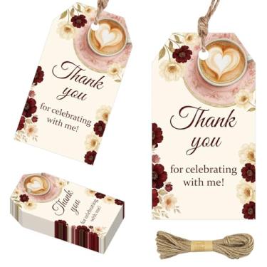 Imagem de 50 etiquetas de agradecimento de café, tema de café, etiquetas de lembrancinhas de festa de aniversário, tema de café, obrigado por feijão aqui, etiquetas de embrulho de presente para aniversário