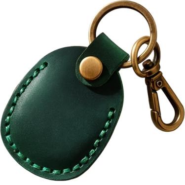 Imagem de Suporte de Airtag de couro legítimo, chaveiro portátil com chaveiros, cobertura total, etiquetas de ar, capa oculta, compatível com AirTags, verde